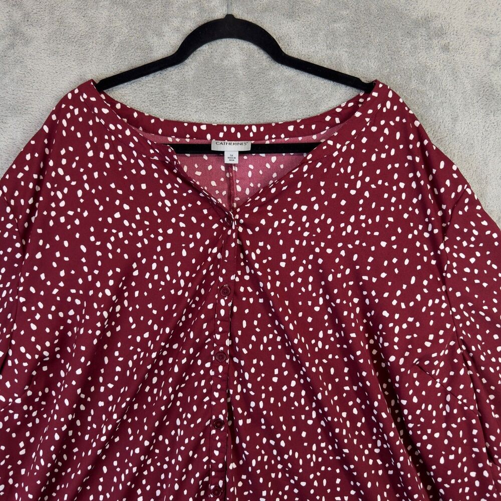 Catherines Blouse Womens 5X Red White Polka Dot Button Up Long Sleeve Casual Top - Picture 6 of 9